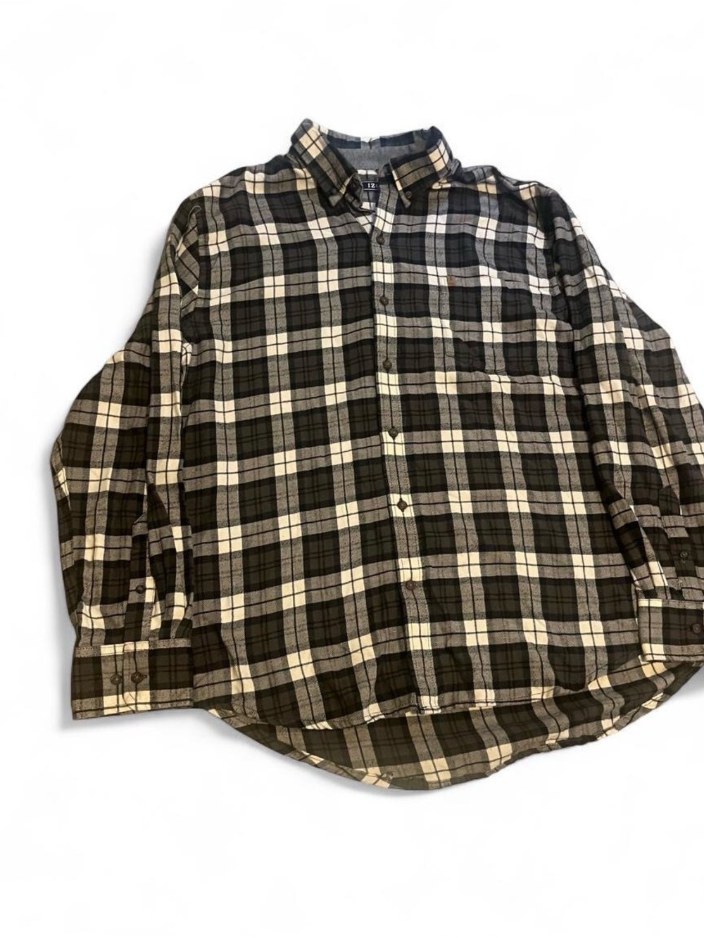 Izod Mens Black & Cream Plaid Button-Up Shirt Flannel